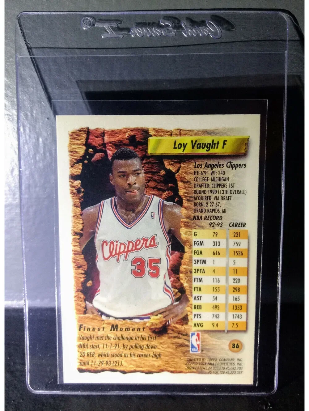 1993-94 Topps Finest Loy Vaught #86 Basketball Card